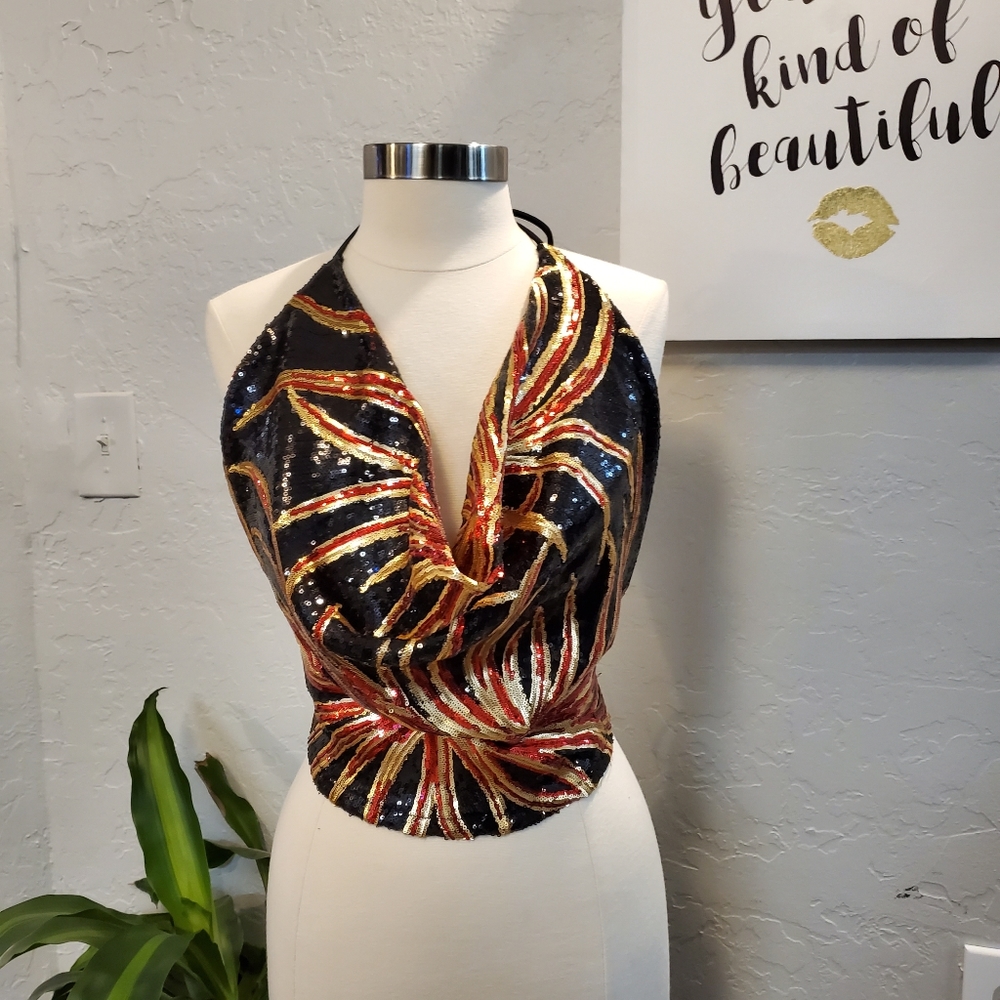 Sequin Backless Halter Top